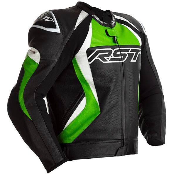 Rst Tractech Evo 4 Leather Jacket RST TRACTECH EVO 4 CE MENS LEATHER JACKET - BLACK / GREEN - Module Moto
